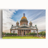 Black and white stretched canvas art of St. Petersburg's cityscape, ideal for kitchen wall art.