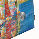 Large abstract wall art depicting a Sochi landscape in mid-century modernist style on acrylic glass.