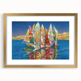 Abstract art print of Sochi landscape in muted earth tones on a framed gold mat, ideal for dining room decor.