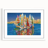 Textured abstract art print of Sochi scenery in muted earth tones on a framed white mat, ideal for bedroom art.