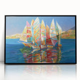 Large abstract wall art depicting a Sochi, Russia scenery in mid-century modernist style.