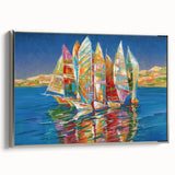 Framed canvas landscape art painting of Sochi with colorful sky and black foreground, ideal for living room decor.