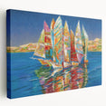 Large art depicting the Sochi, Russia skyline in muted blue and green tones on a stretched canvas.