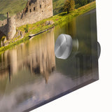 Large abstract wall art depicting a Scottish landscape in muted earth tones on acrylic glass, ideal for dining room ambiance.