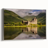 Framed canvas of a vintage Scottish landscape painting in muted earth tones.