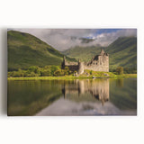 Black and white photo of a Scottish landscape on stretched canvas, ideal for kitchen wall art.