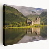 Large canvas print of a Scottish landscape in muted green and blue tones, suitable for kitchen wall art.