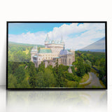 Large abstract wall art depicting a European scenery in Slovakia, framed in black acrylic.