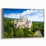 Landscape art painting of a European scenery on framed canvas, featuring vibrant color palette.