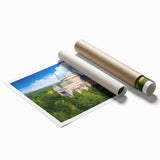 Extra large wall art featuring a floral scene in Slovakia, with muted green and pink tones on rolled print.