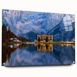 Acrylic print of a Slovenian landscape, featuring lush greenery and a serene lake, ideal for bedroom or dining room decor.