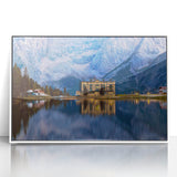 Large framed acrylic print of a Slovenian landscape in muted earth tones, perfect for modern art wall decor.