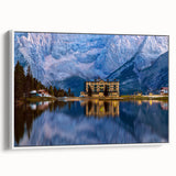 Framed canvas of a vintage-style Slovenian landscape in muted earth tones, ideal for bedroom wall art.