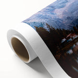 Art deco poster of a Slovenian landscape in pastel shades on rolled canvas, suitable for nursery wall art.