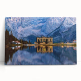Black and white photo of Slovenian landscape on large stretched canvas, ideal for kitchen wall art.