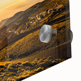 Large abstract wall art depicting Andalucia, Spain, in mid-century modernist style with vibrant colors on acrylic glass.