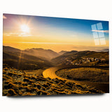 Large abstract depiction of Andalucian scenery in muted earth tones on acrylic glass.