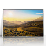 Large art print of Andalucian scenery in Spain, with muted earth tones on framed acrylic, ideal for modern nursery decor.