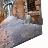 Large abstract depiction of Barcelona in muted earth tones on acrylic glass, suitable for dining room art.