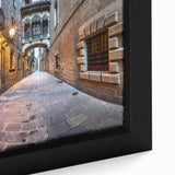 Extra large framed canvas depicting a textured Barcelona cityscape in black with vibrant colorful accents.