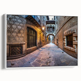 Vintage poster art of Barcelona with vibrant colors on extra large framed canvas, ideal for living room decor.