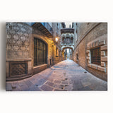 Black and white stretched canvas of Barcelona cityscape, featuring prominent architecture, perfect for kitchen wall art.
