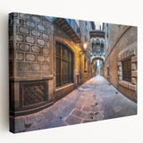 Large stretched canvas featuring a scenic Barcelona cityscape in warm sunset colors, ideal for kitchen wall art.