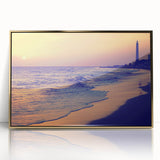 Art deco poster of a Canary Islands landscape in gold acrylic frame, suited for modern nursery decor.