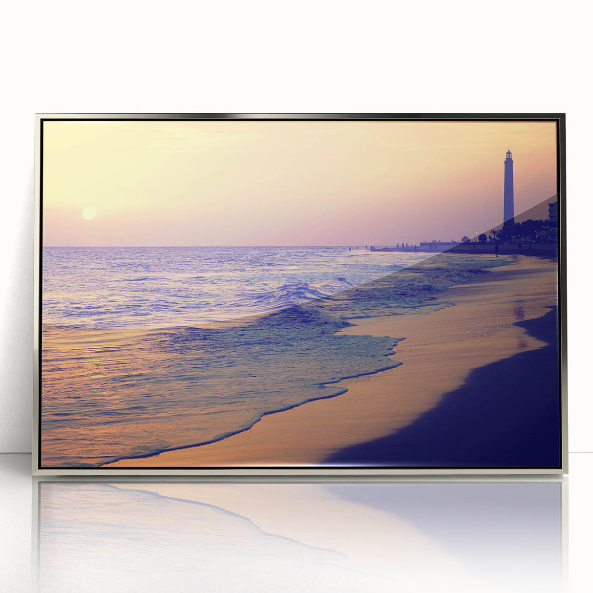 Large acrylic print of a mid-century modernist Spanish Canary landscape in pastel shades, ideal for modern art wall decor.