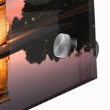 Large abstract wall art of Madrid skyline in muted earth tones on acrylic glass, suitable for dining room ambiance.