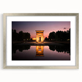 Textured abstract art print of Madrid skyline in muted earth tones, framed in silver, ideal for bedroom art.