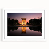 Abstract art print of Madrid scenery in muted earth tones, framed with a white mat, suitable for dining room decor.