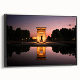 Black and white framed canvas of Madrid landscape with vintage poster art style, suitable for bedroom decor.