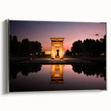 Landscape art painting of Madrid with colorful accents on black, framed canvas, ideal for living room decor.