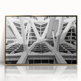 Mid-century modernist acrylic print of Valencia scenery in gold frame, ideal for nursery wall art.