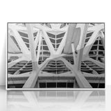 Acrylic print of a serene Valencia scenery in muted earth tones, framed in white, ideal for modern art wall decor.