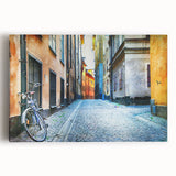 Black and white large art print of Stockholm, Sweden on stretched canvas, suitable for kitchen wall art.