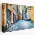 Large canvas print of Stockholm skyline in muted blue and gray tones, ideal for kitchen wall art.