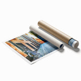 Extra large rolled print of a floral Stockholm scenery in muted earth tones, ideal for classy bathroom wall art.