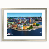 Textured abstract art print depicting a serene Swedish landscape in muted earth tones on a framed silver mat.