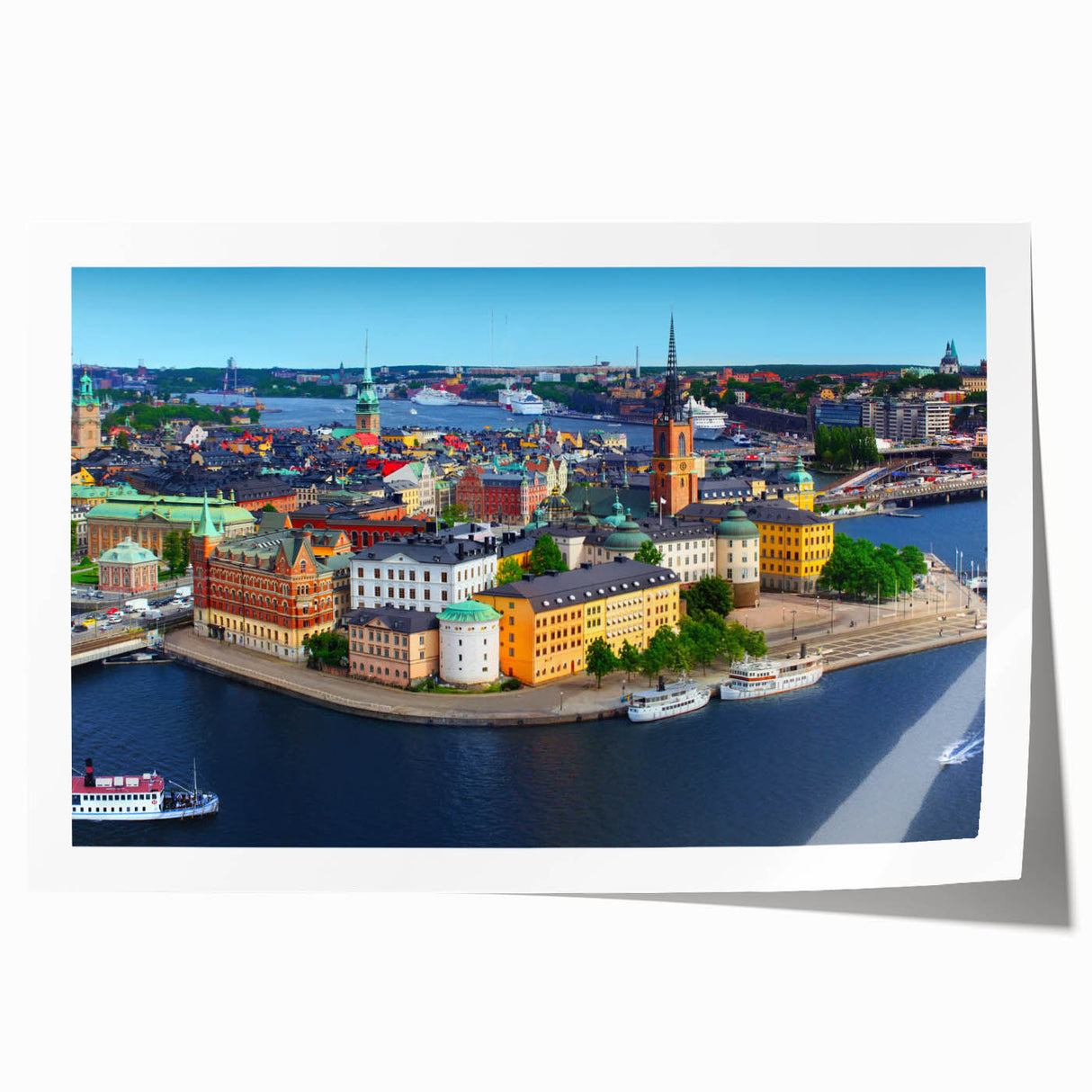 Extra large rolled print of a serene Swedish landscape with soft pastel colors, ideal for dining room wall art.