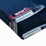 Large art depicting a black and white Swedish landscape on stretched canvas, ideal for bedroom wall decor.