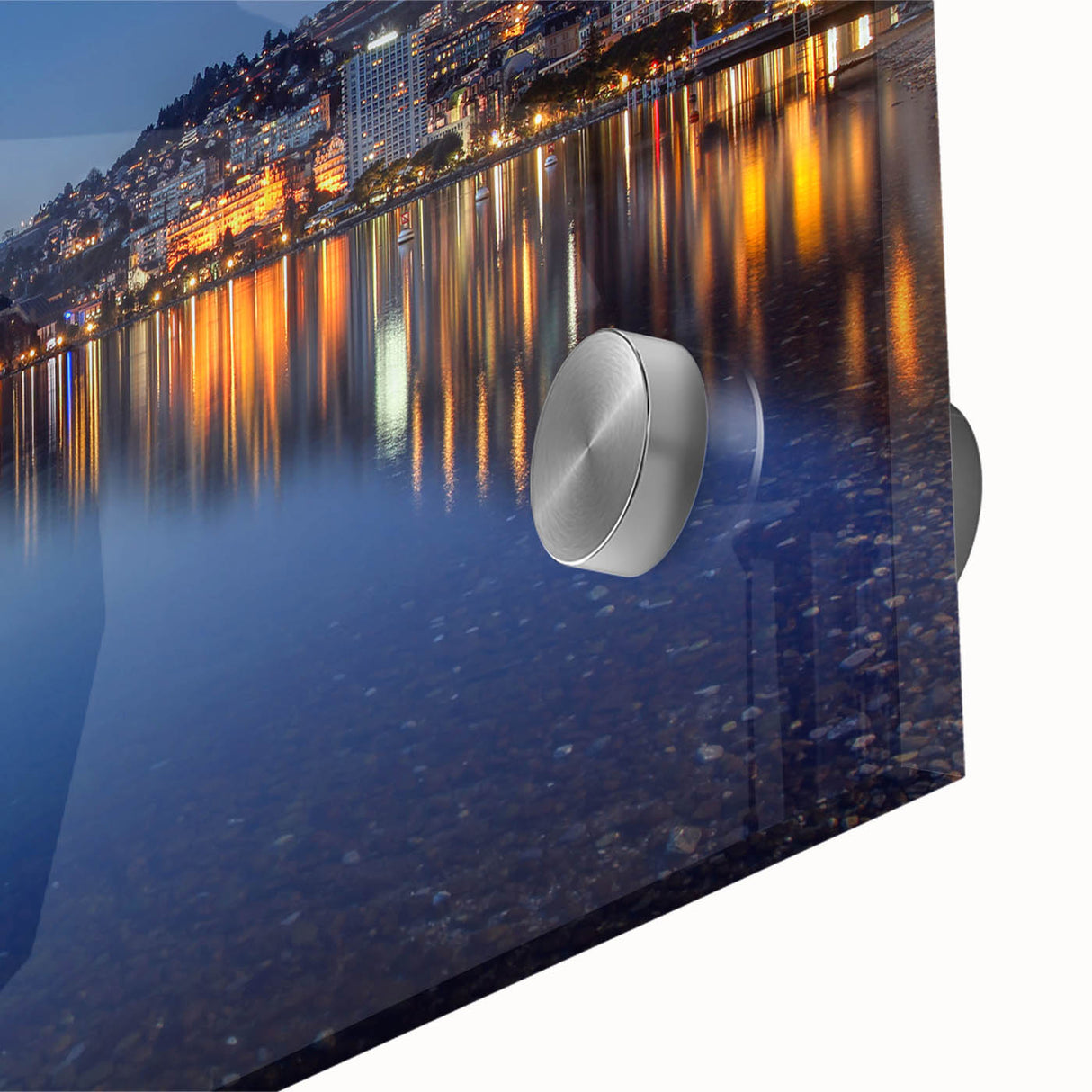 Large abstract art print of Geneva scenery in muted earth tones on acrylic glass, ideal for dining room ambiance.