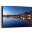 Black and white framed canvas of Geneva landscape, ideal for bedroom wall decor.