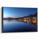 Black and white framed canvas of Geneva landscape, ideal for bedroom wall decor.