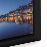 Framed canvas of a textured Geneva scenery in black with colorful accents, ideal for living room decor.