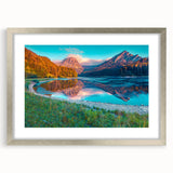 Textured art depicting abstract Swiss landscapes in muted tones, framed in silver, ideal for bedroom art.