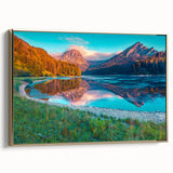 Framed canvas depicting a vintage Swiss landscape scene in muted earth tones, ideal for bedroom wall art.