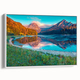 Vintage poster art of a scenic Swiss landscape on extra large framed canvas.