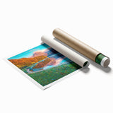Extra large rolled print depicting a scenic Swiss landscape with vibrant green tones, ideal for classy bathroom wall art.